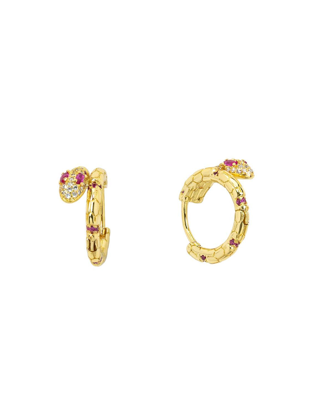 medusa huggies in gold with pink cz accents