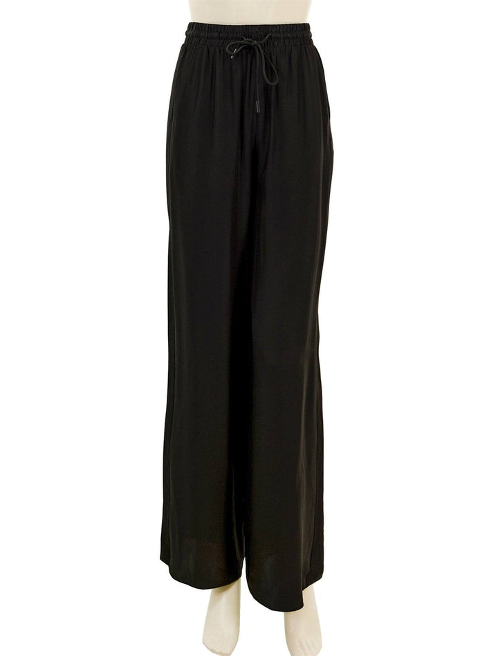 Front view of ATM's wide leg silk pant in black.