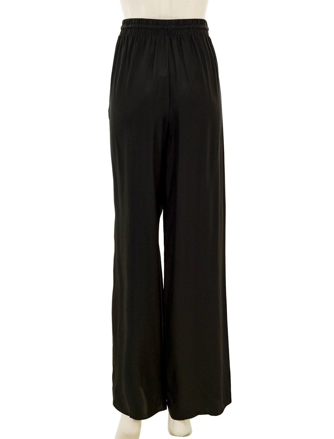 Back view of ATM's wide leg silk pant in black.