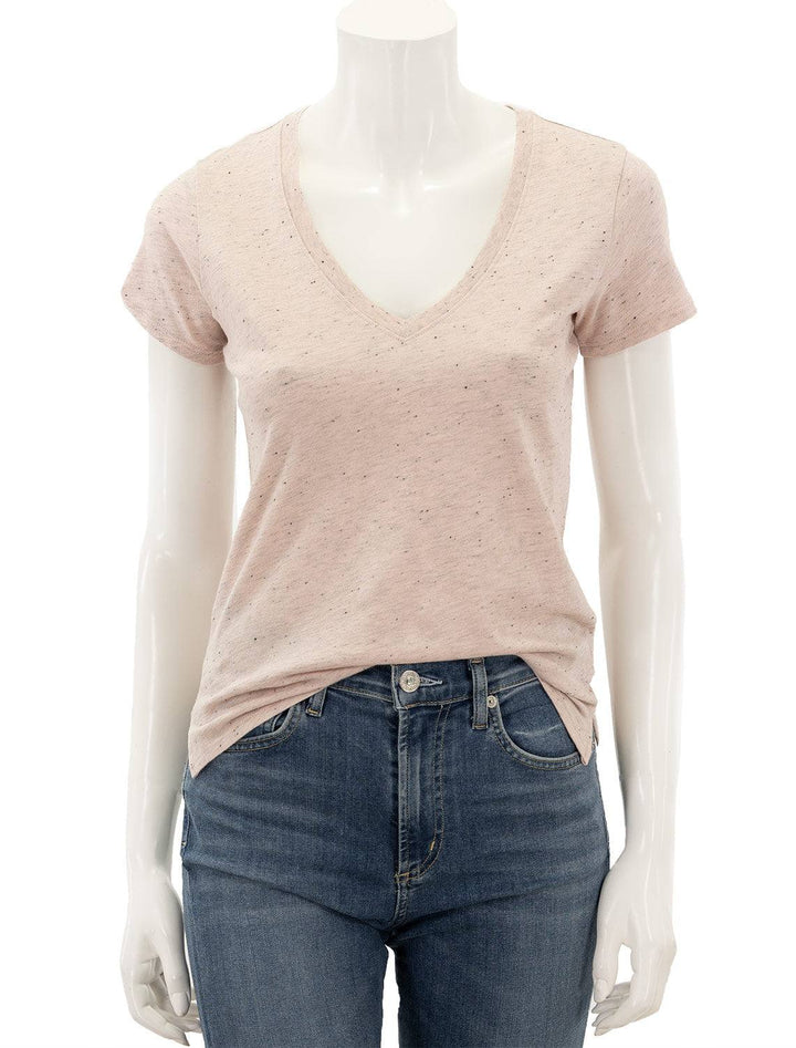 Front view of ATM's v neck school boy tee in oyster pink.