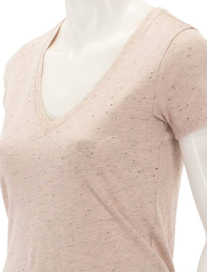 Close-up view of ATM's v neck school boy tee in oyster pink.