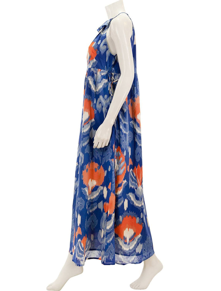 Side view of Banjanan's lucia dress in ikat floral sodalite.