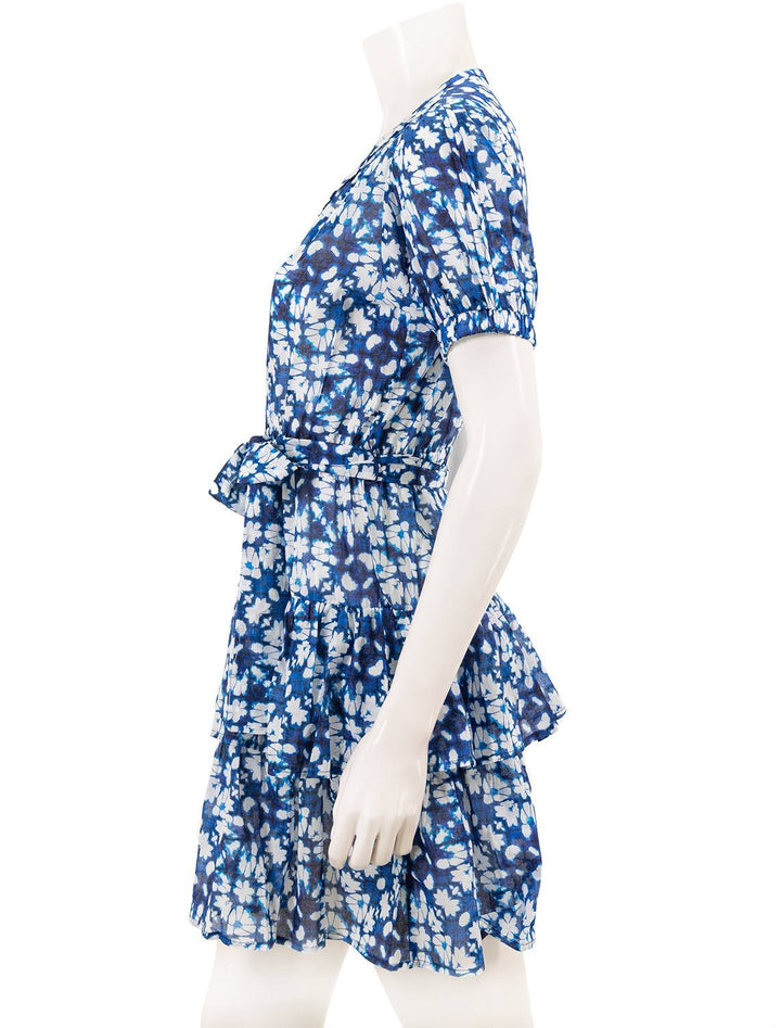 Side view of Suncoo Paris' corail dress in blue batik.