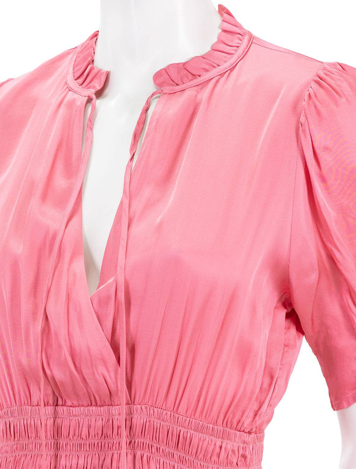 Close-up view of Suncoo's chaden dress in rose.