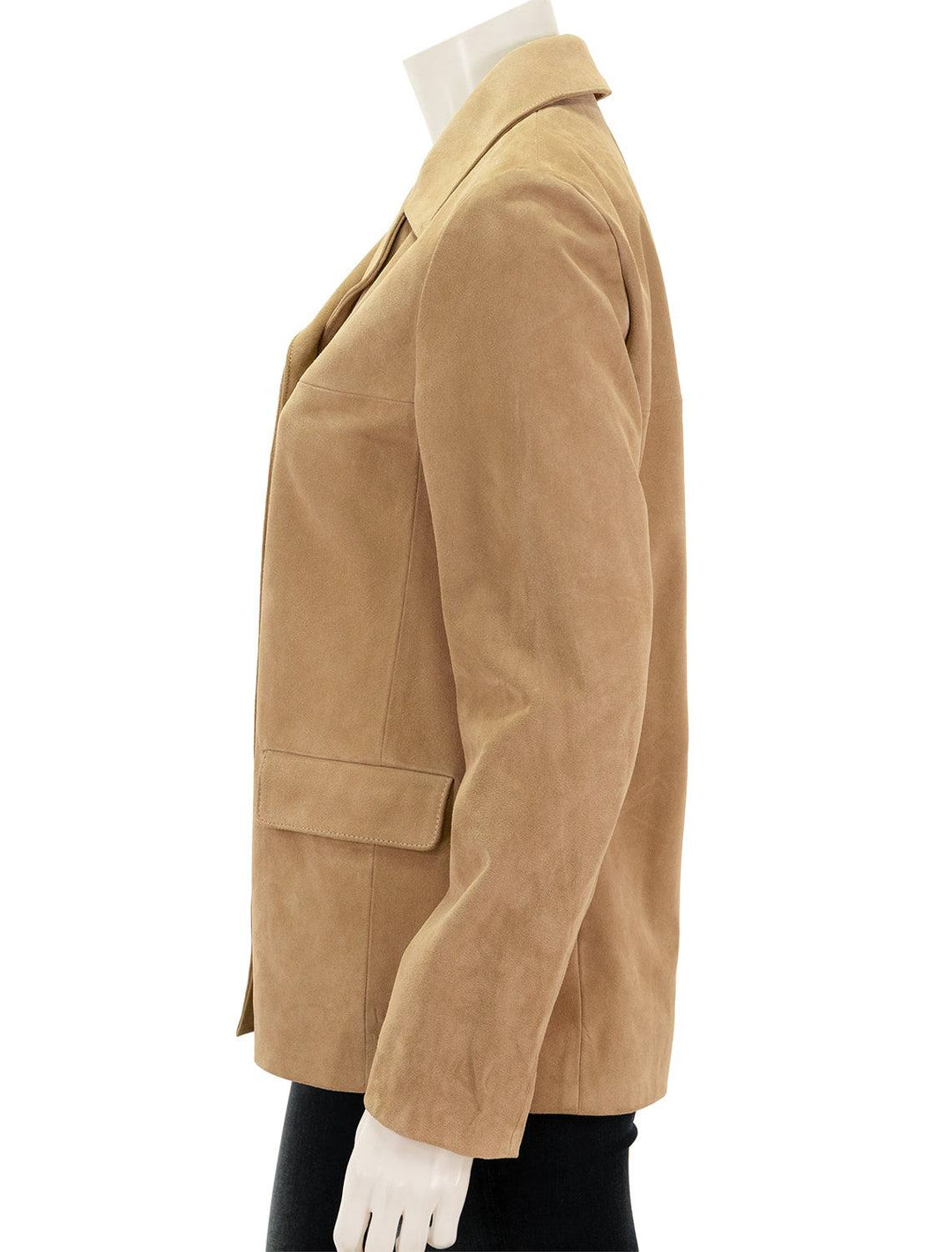 Side view of Nili Lotan's claude suede jacket.