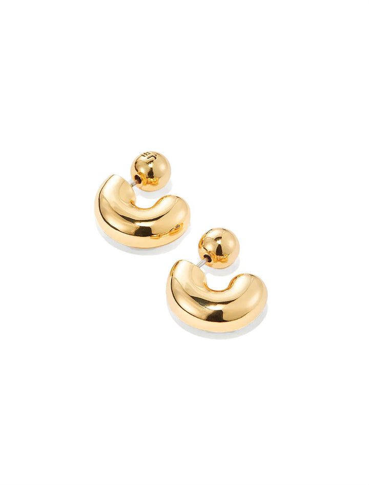 Side angle view of Jenny Bird's Small Tome Hoops in 14K Gold-Dipped Brass.
