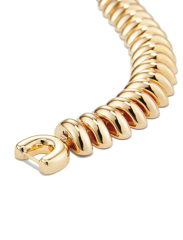 Close-up view of Jenny Bird's Sofia Mega Bracelet in Gold Tone Dipped Brass.