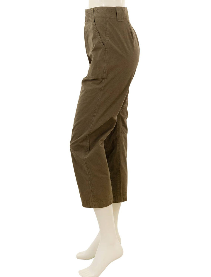 Side view of Rag & Bone's leighton workwear pant in olive.