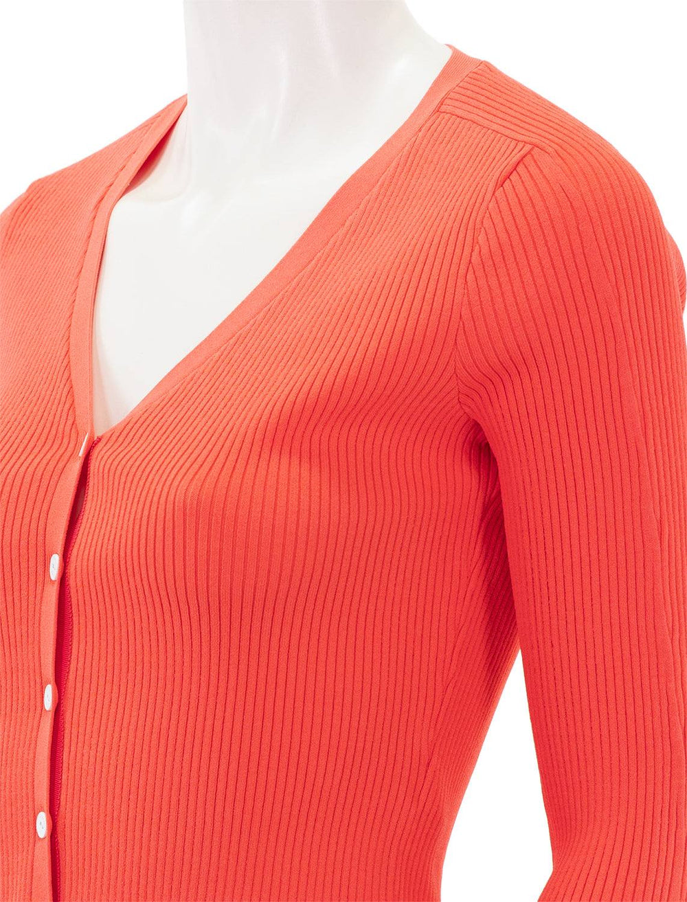 Close-up view of Rag & Bones's asher v cardigan in coral.