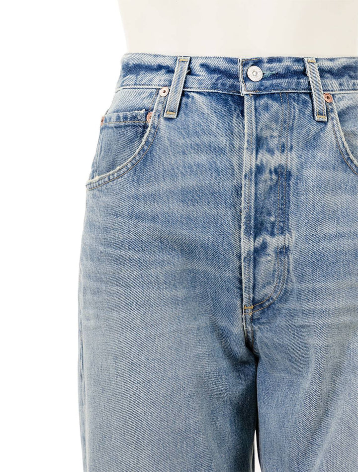 Close-up view of Citizens of Humanity's gaucho vintage wide leg in sodapop.