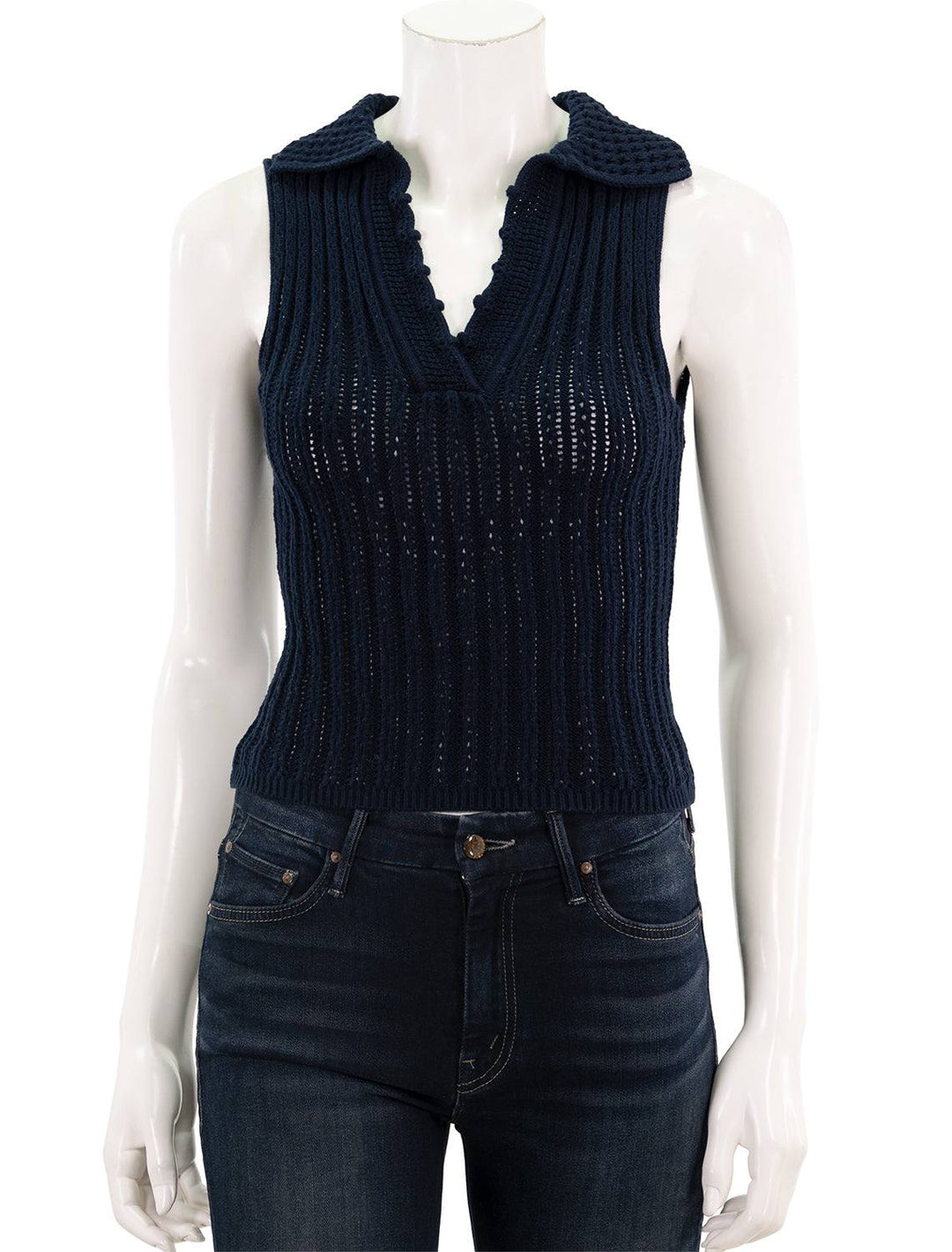 Front view of Jonathan Simkhai's imani polo tank in midnight.
