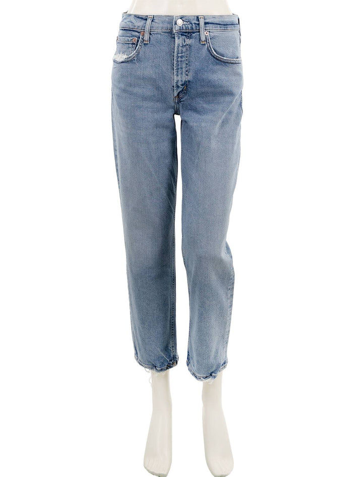 Front view of AGOLDE's kye straight jeans in foreseen.