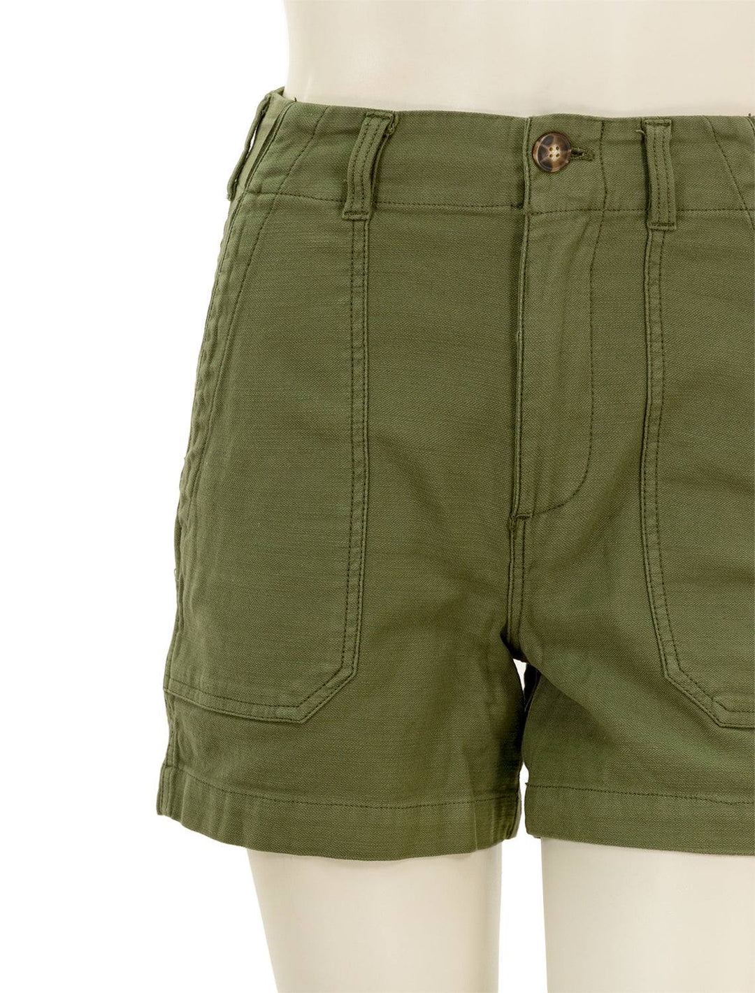 Close-up view of Faherty's stretch surplus short in fatigue.