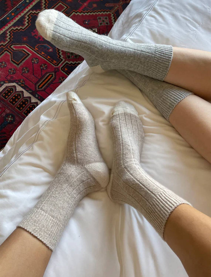 models wearing classic cashmere socks in grey melange