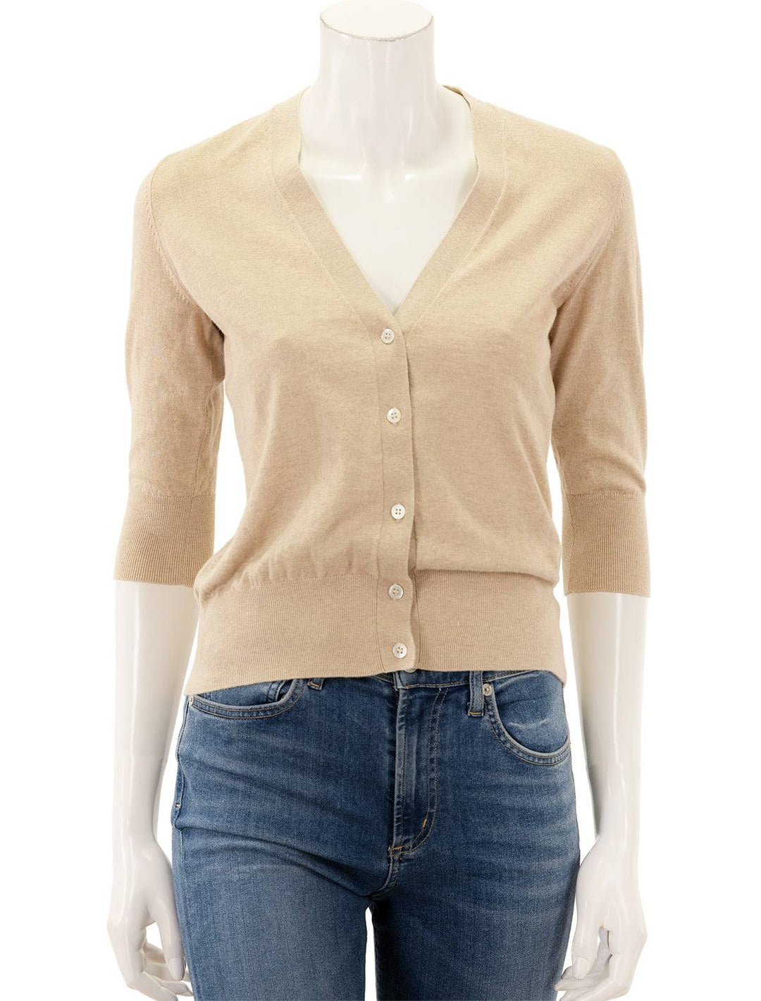 Front view of Ann Mashburn's rosie v-neck sweater in sable.