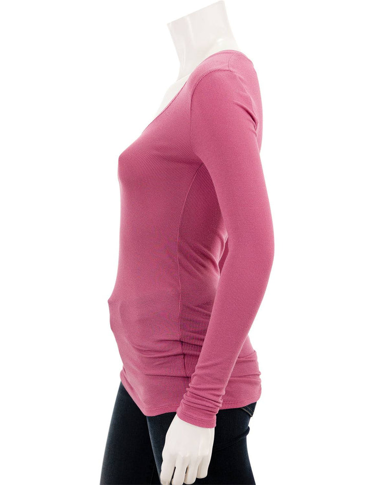 Side view of ATM's micro modal v-neck tee in gardenia.