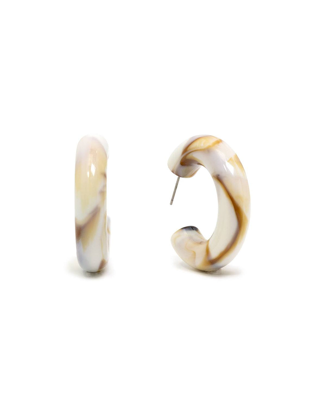 Front view of St. Armand's latte chunky lucite hoops.