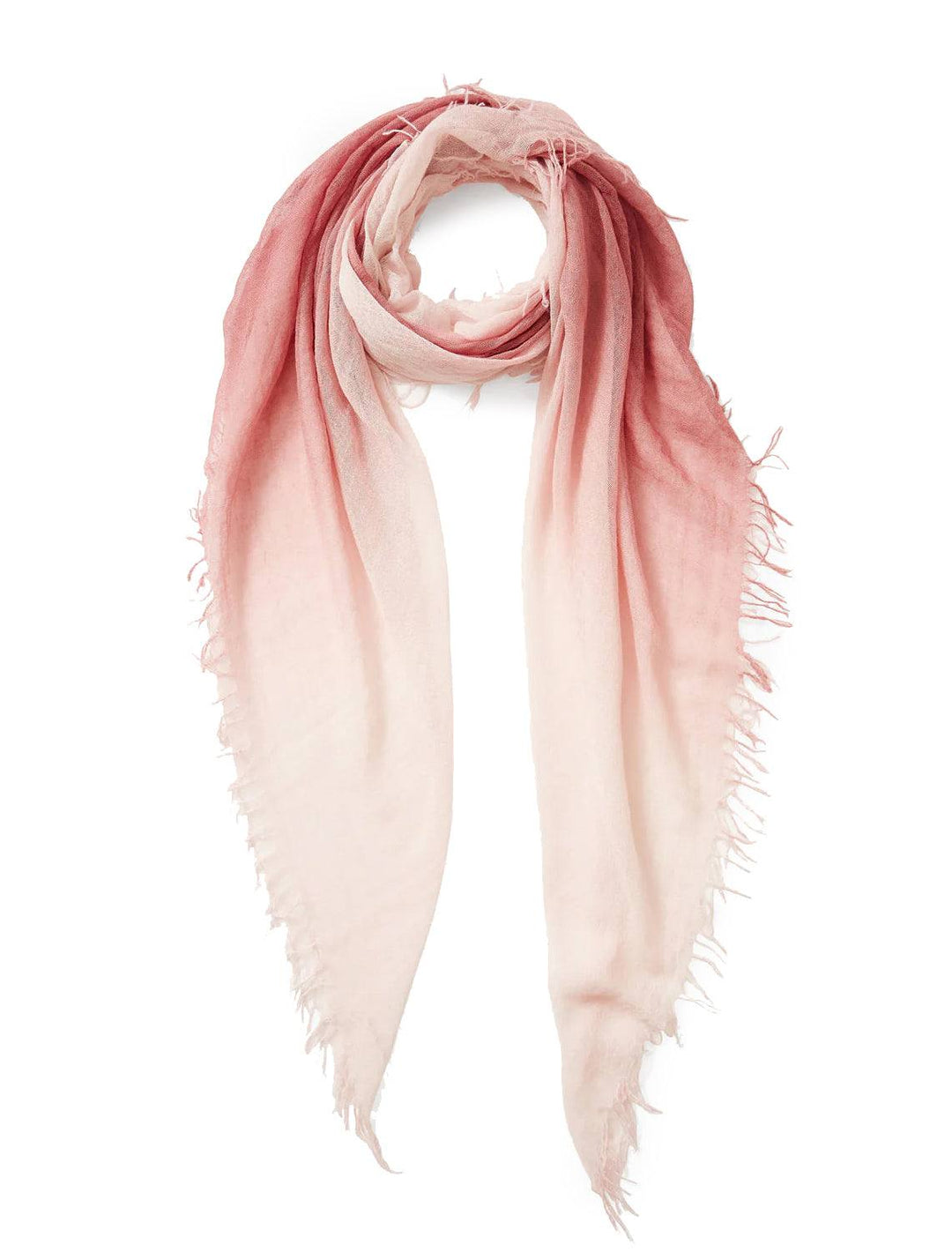 Overhead view of Chan Luu's dusty rose dip-dyed cashmere and silk scarf.