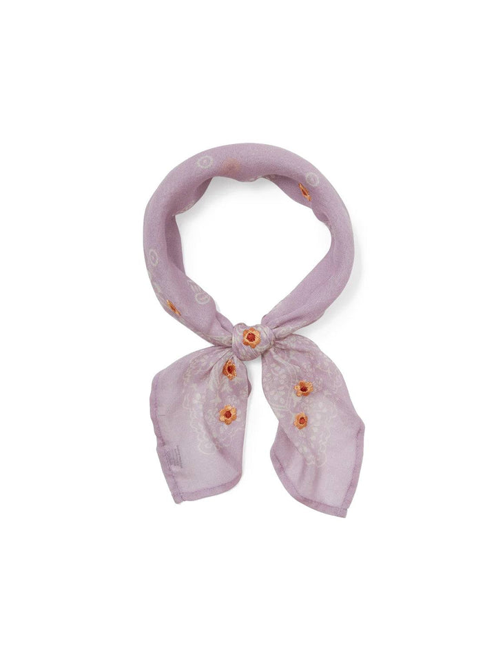 Overhead view of Chan Luu's winsome orchid embroidered bandana.