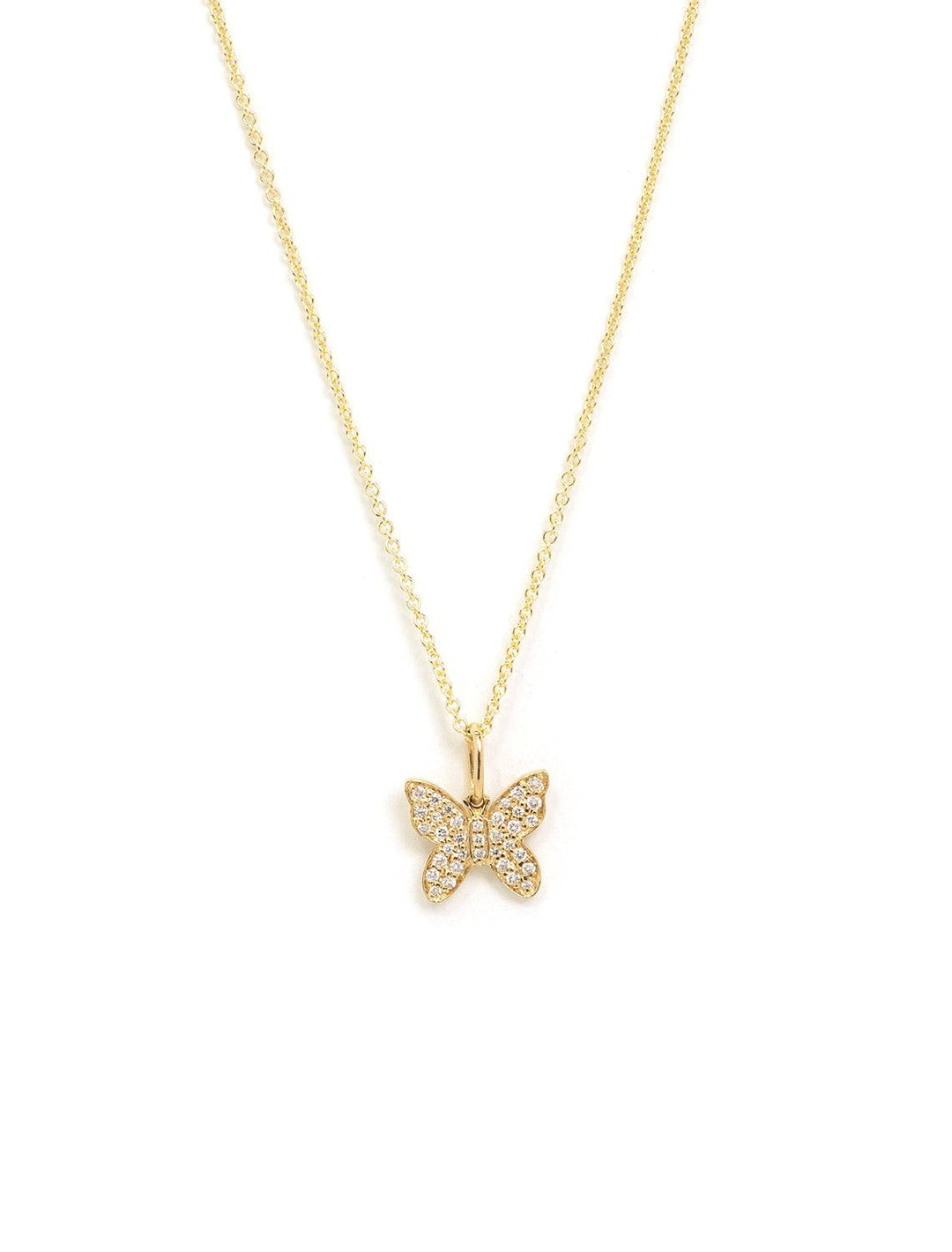 Front view of Sydney Evan's mini pave butterfly necklace.