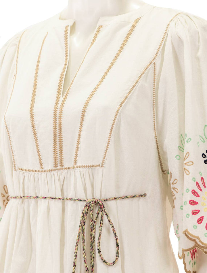 Close-up view of Scotch & Soda's broderie maxi dress in vanilla.