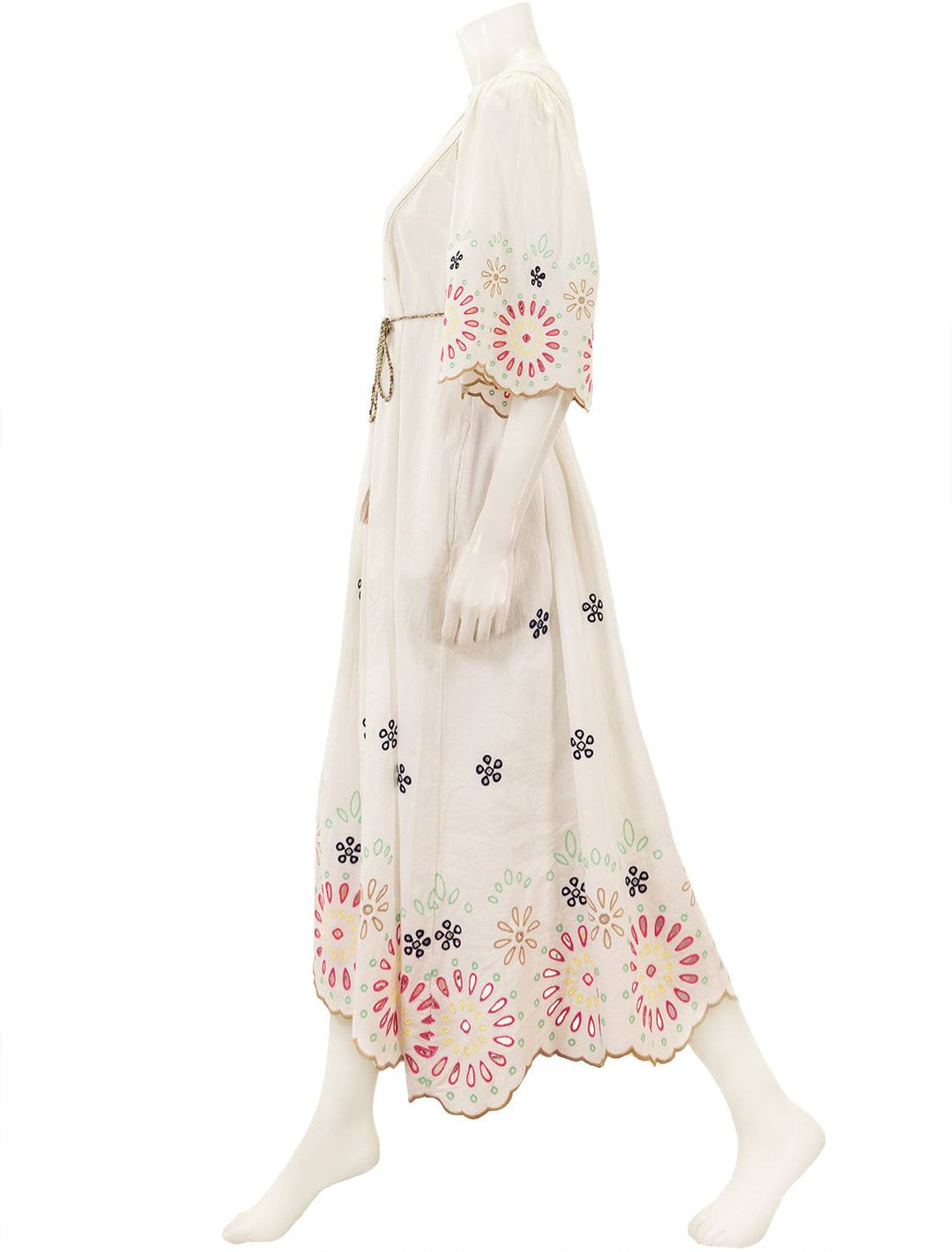 Side view of Scotch & Soda's broderie maxi dress in vanilla.