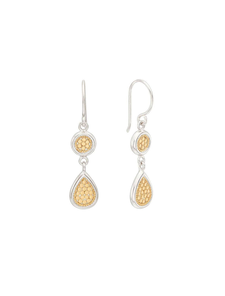 Front view of Anna Beck's classic double drop earrings in two-tone.