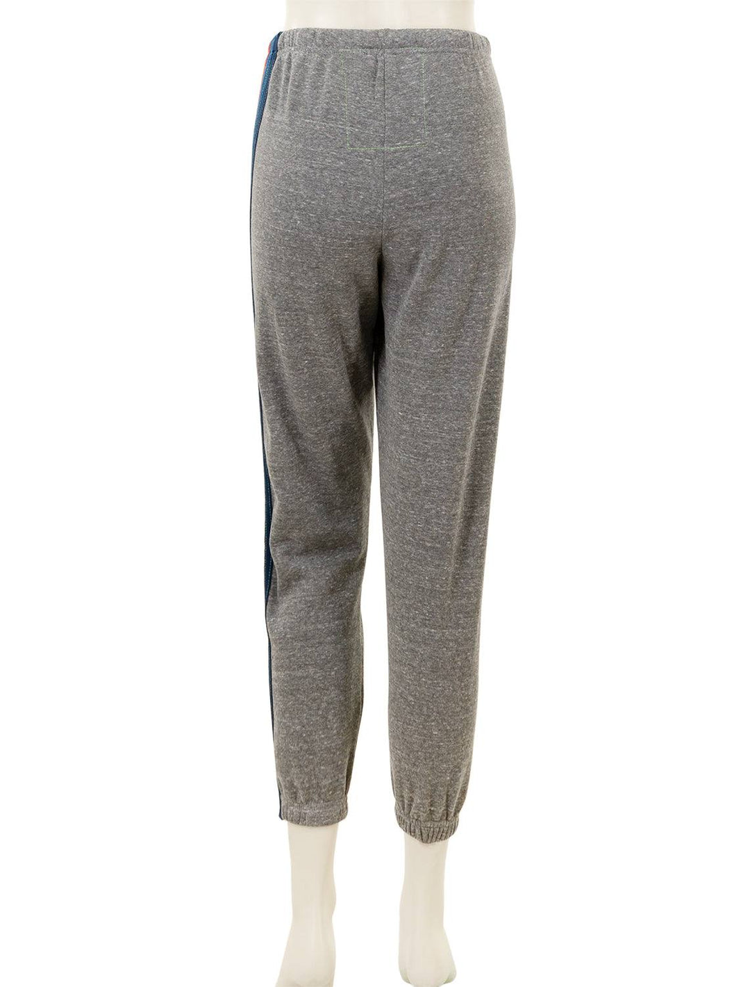 Back view of Aviator Nation's 5 stripe womens sweatpants in heather grey.