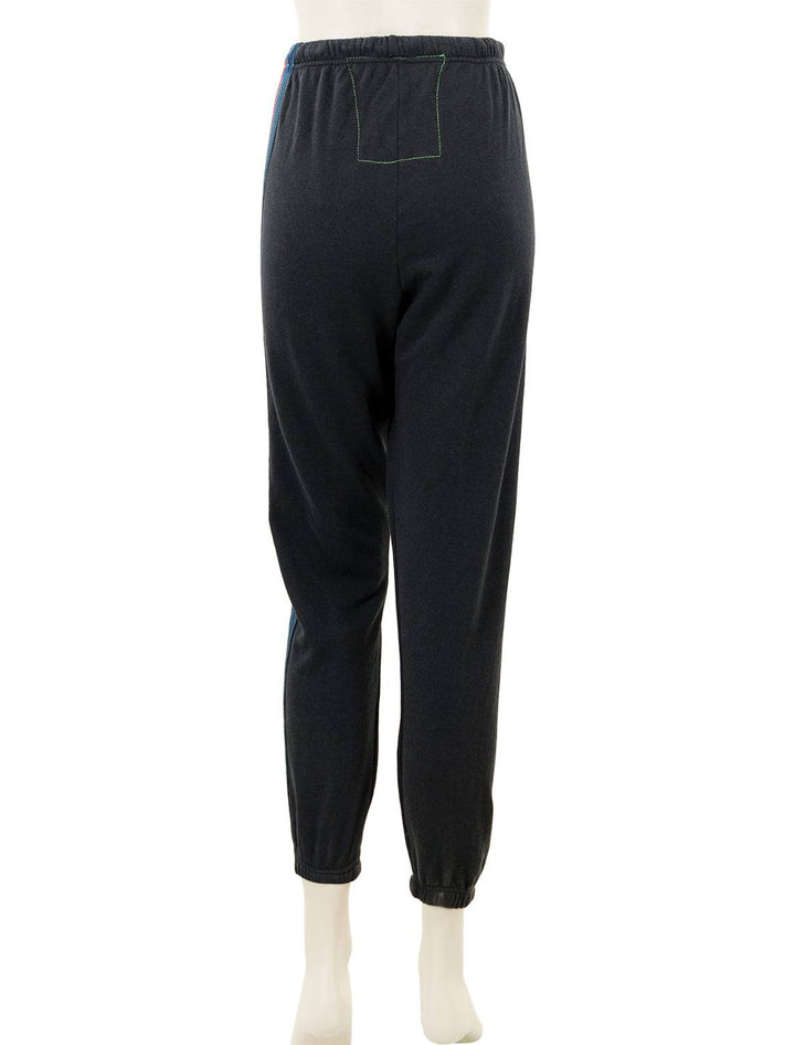 Back view of Aviator Nation's 5 stripe womens sweatpants in charcoal.