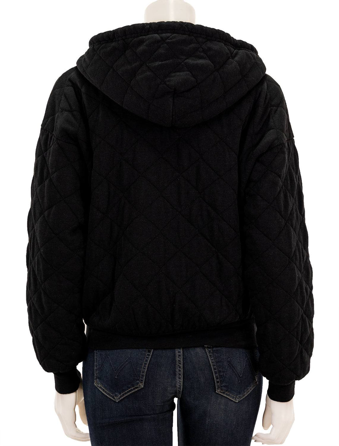 Back view of Aviator Nation's quilted zip hoodie relaxed in black.