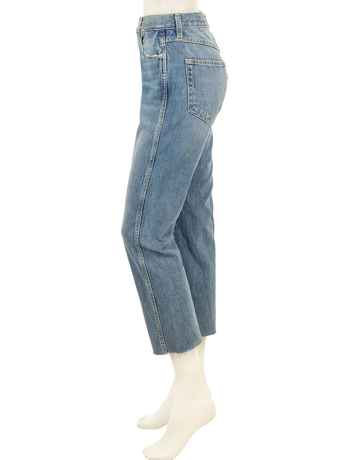 Side view of AMO's loverboy high rise relaxed straight in loved.