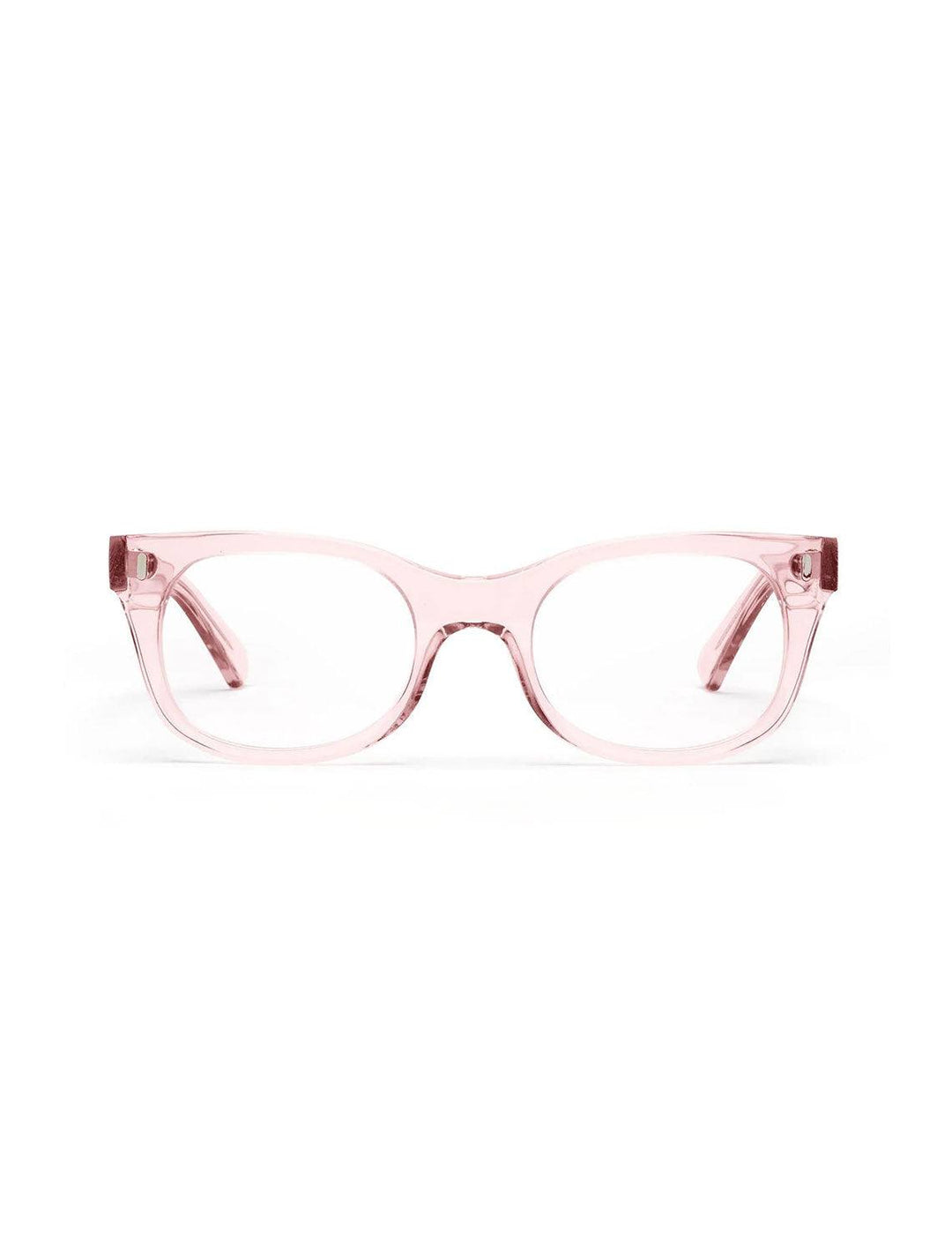 Front view of Caddis' bixby frame in polished pink.
