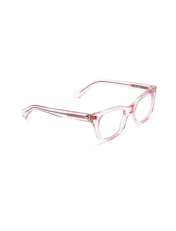 Side angle view of Caddis' bixby frame in polished pink.