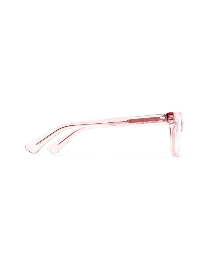 Side view of Caddis' bixby frame in polished pink.