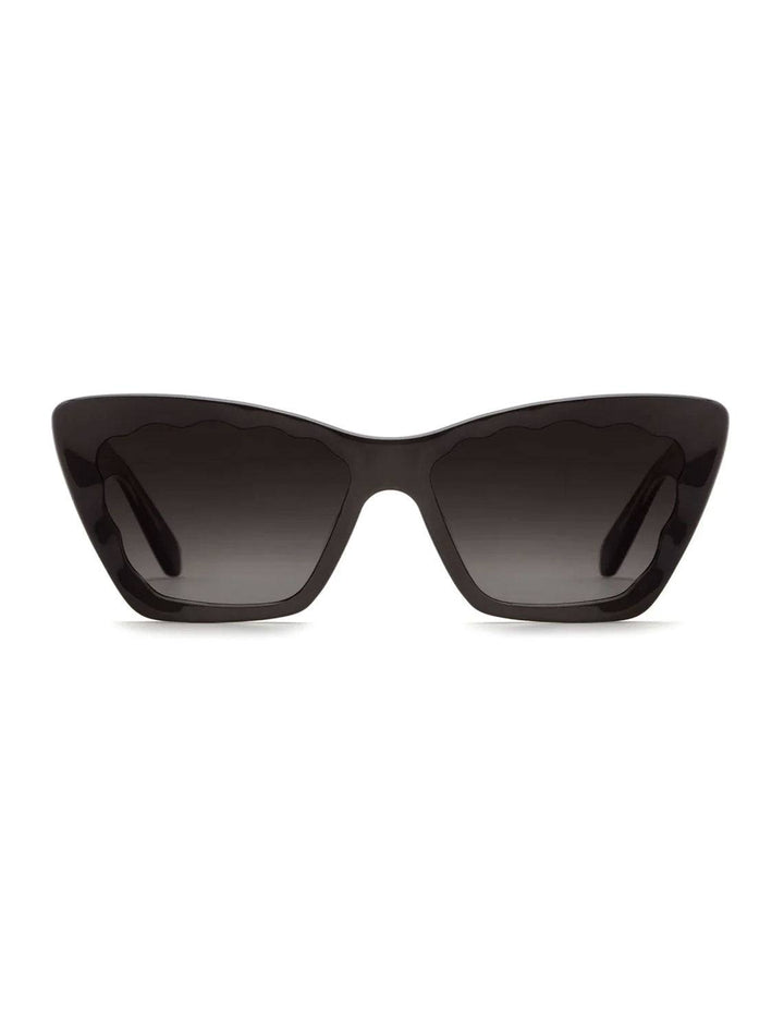 Front view of Krewe's brigitte sunglasses in black and black crystal.