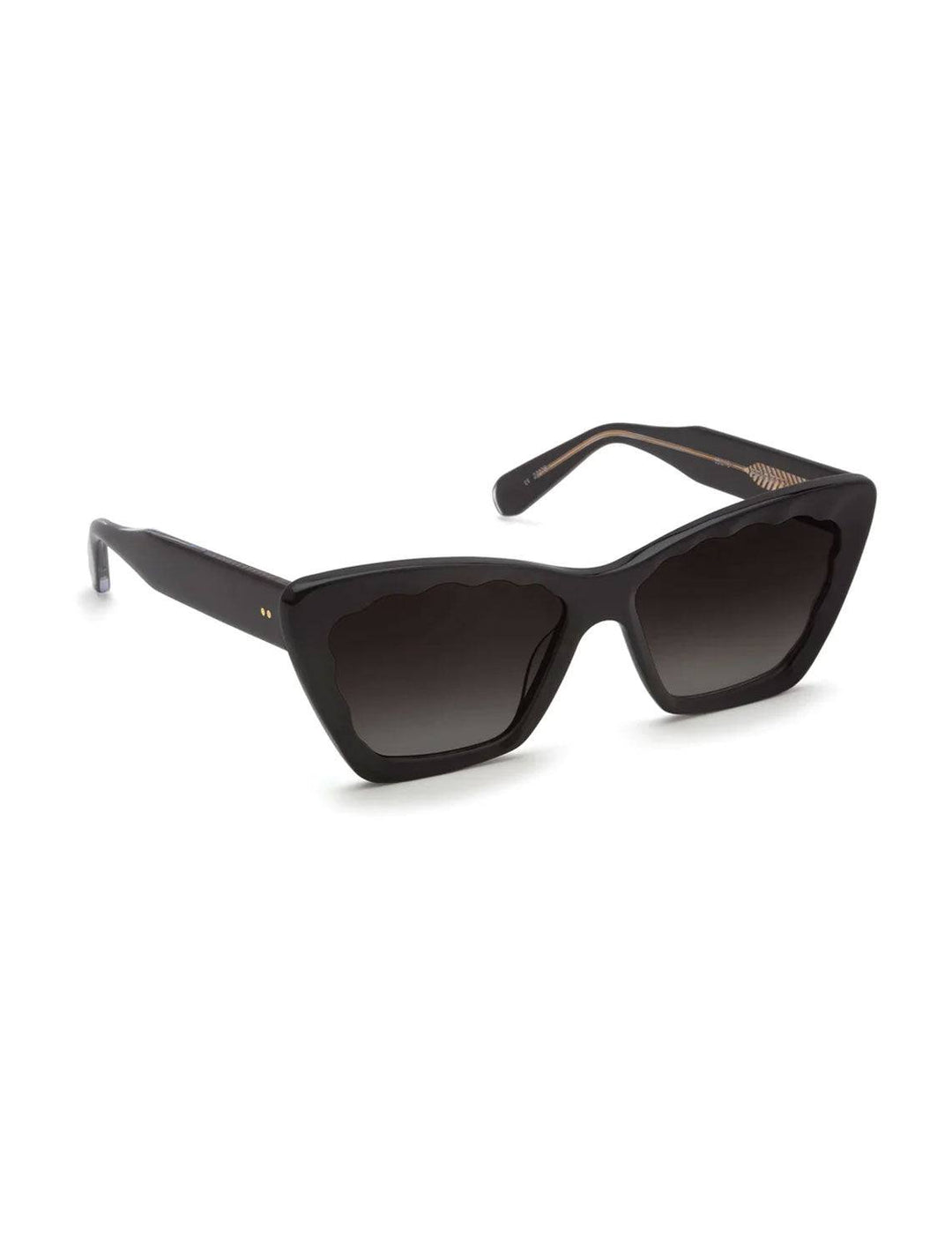 Front angle view of Krewe's brigitte sunglasses in black and black crystal.