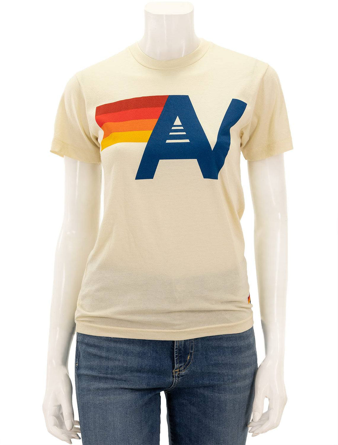 Front view of Aviator Nation's logo crew tee shirt in vintage white.