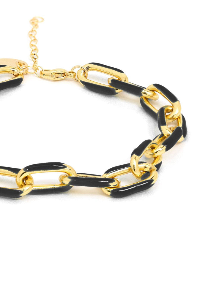 Close-up view of Jonesy Wood's eloise chain black bracelet.