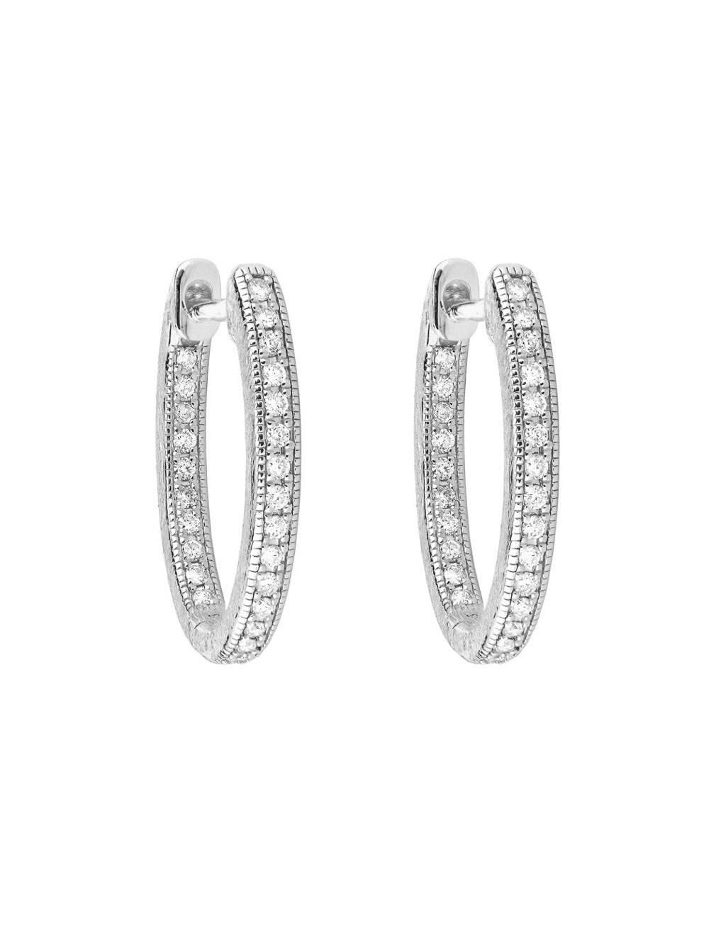 delicate small pave oval hoop earrings in white gold