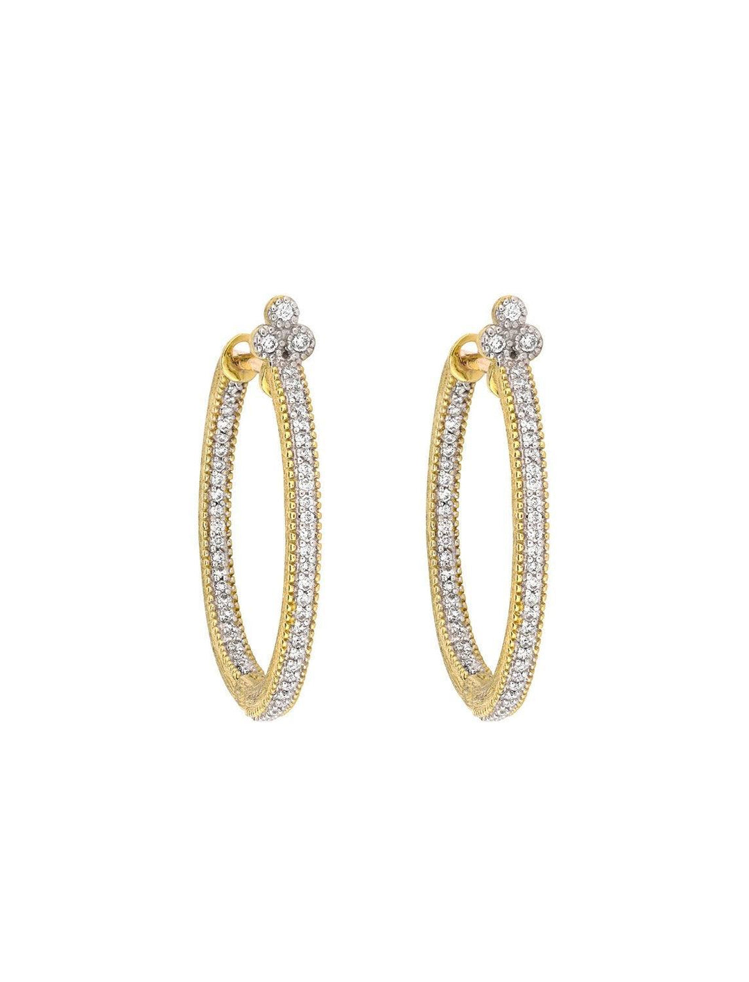 medium provence pave hoop earrings in yellow gold