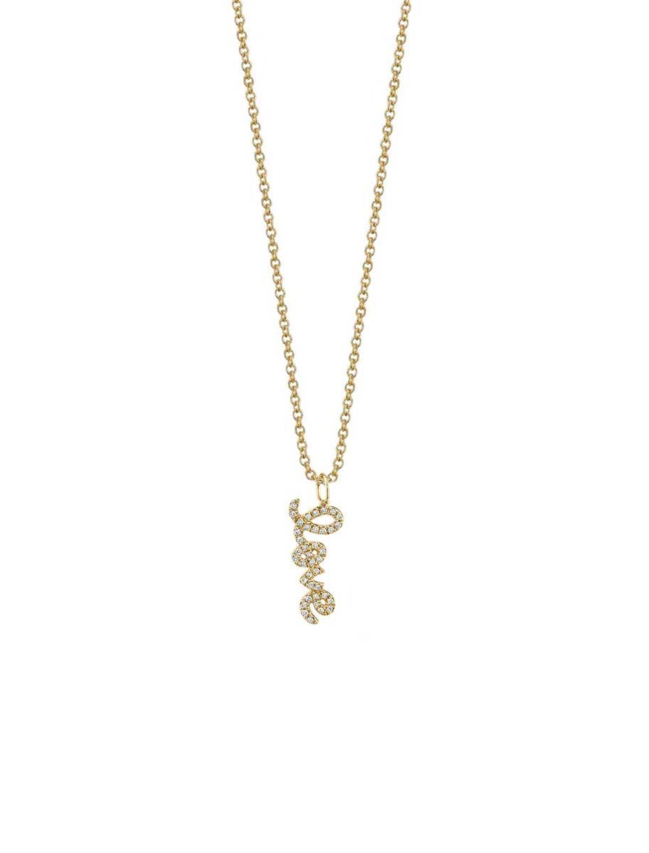 love script charm necklace with diamonds