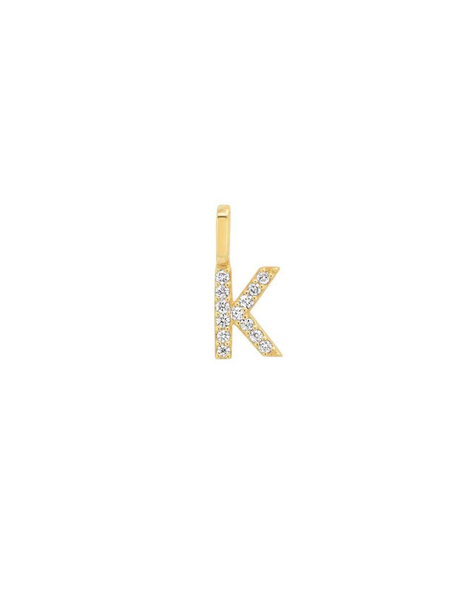 14k pave diamond initial charm - K