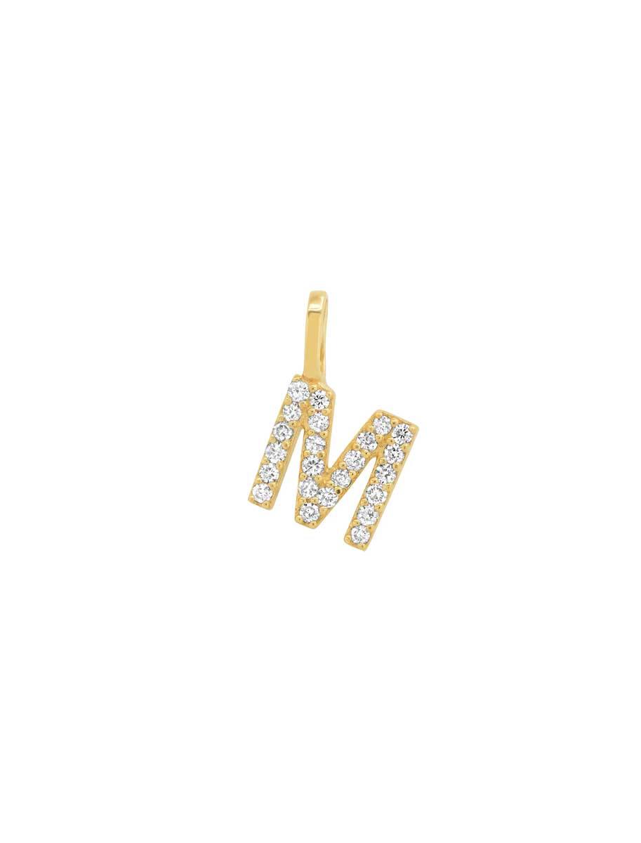 14k pave diamond initial charm - M
