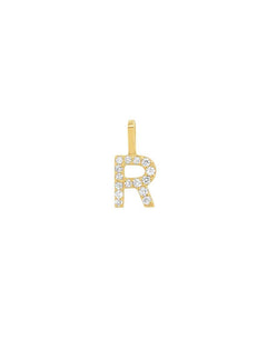 14k pave diamond initial charm - R